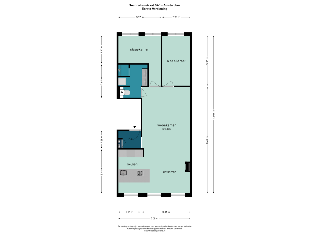 View floorplan of EERSTE VERDIEPING of Saenredamstraat 50-1