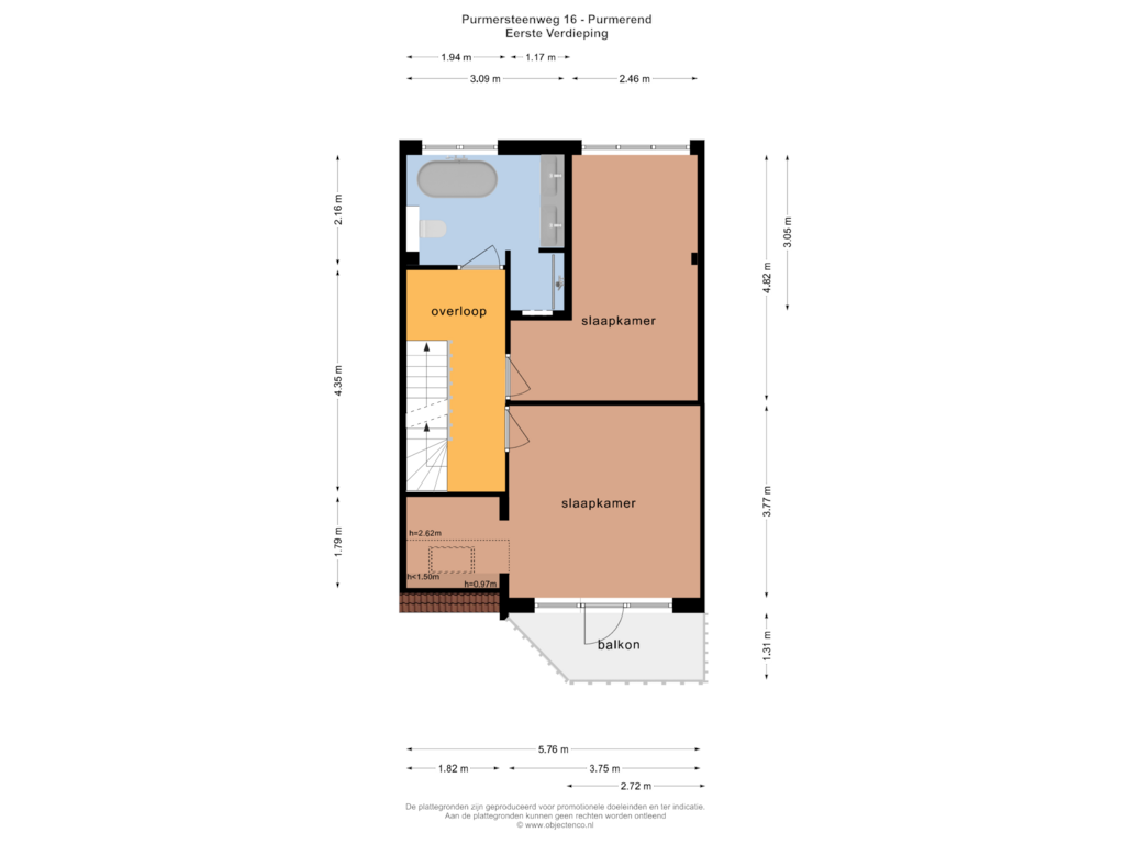 Bekijk plattegrond van EERSTE VERDIEPING van Purmersteenweg 16