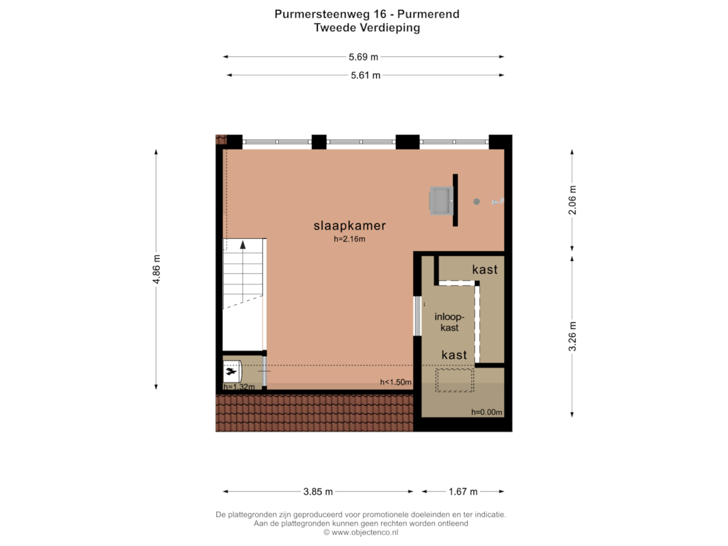 Bekijk plattegrond van TWEEDE VERDIEPING van Purmersteenweg 16