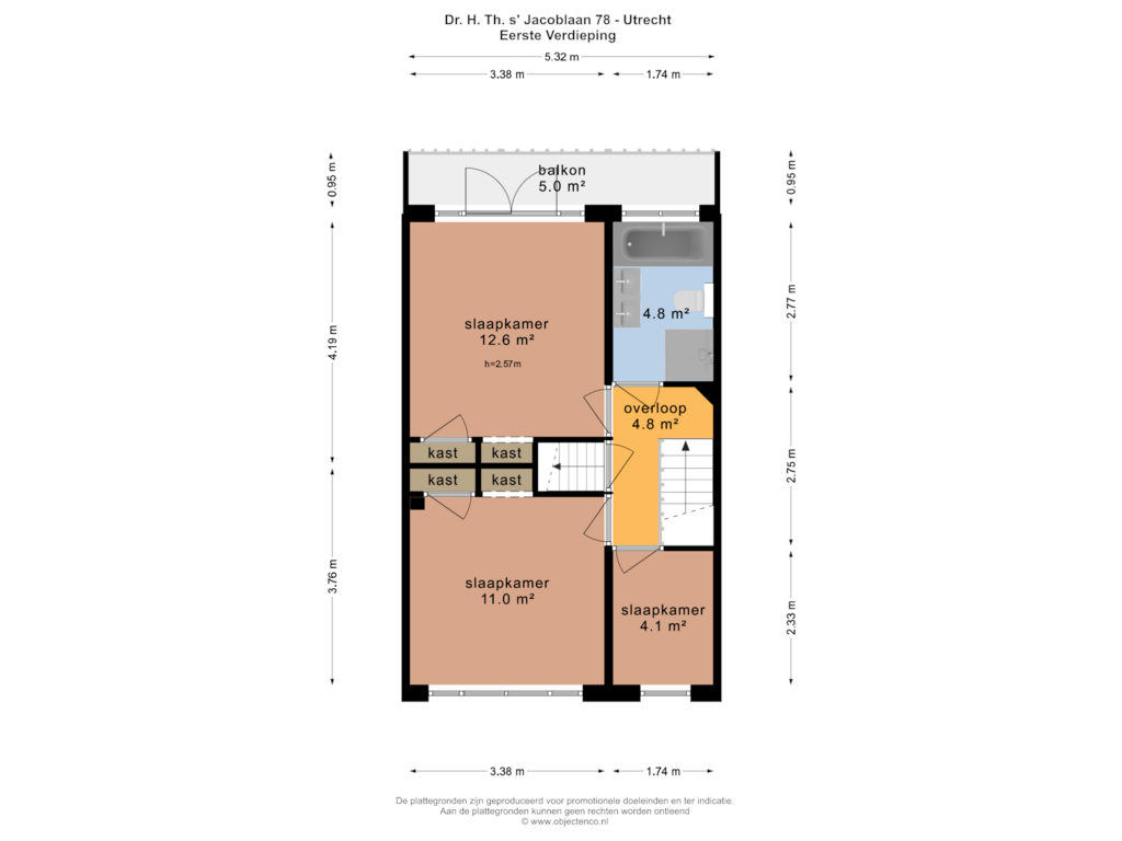 Bekijk plattegrond van Eerste Verdieping van Dr. H. Th. s' Jacoblaan 78