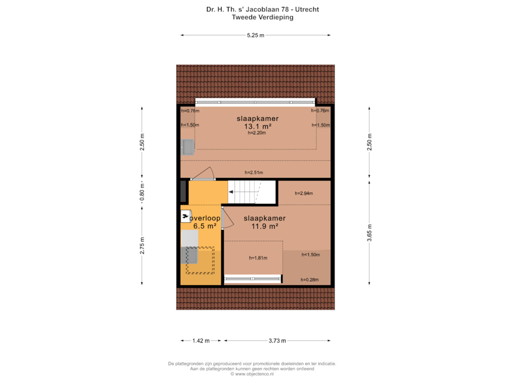 Bekijk plattegrond van Tweede Verdieping van Dr. H. Th. s' Jacoblaan 78