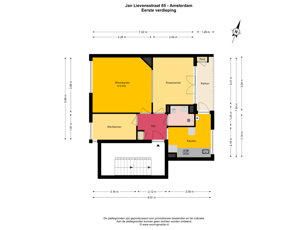 View floorplan of Eerste verdieping of Jan Lievensstraat 65