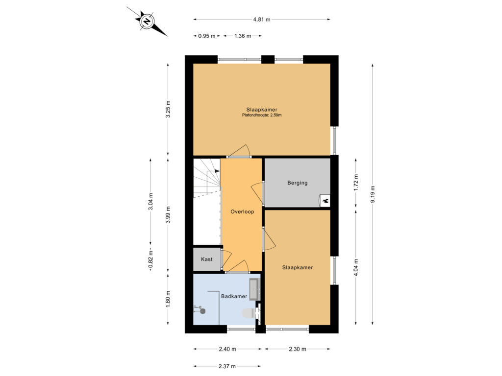 View floorplan of 1e verdieping of Rivierenstraat 59