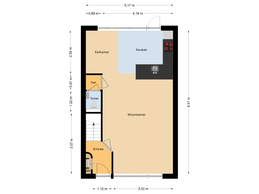 View floorplan of Begane grond of Bauerstraat 23