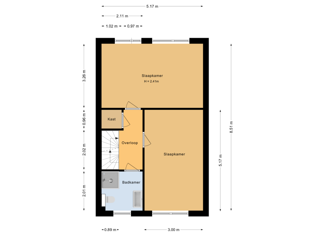 View floorplan of Eerste verdieping of Bauerstraat 23