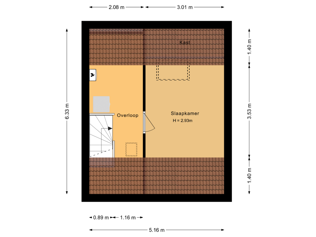 View floorplan of Tweede verdieping of Bauerstraat 23