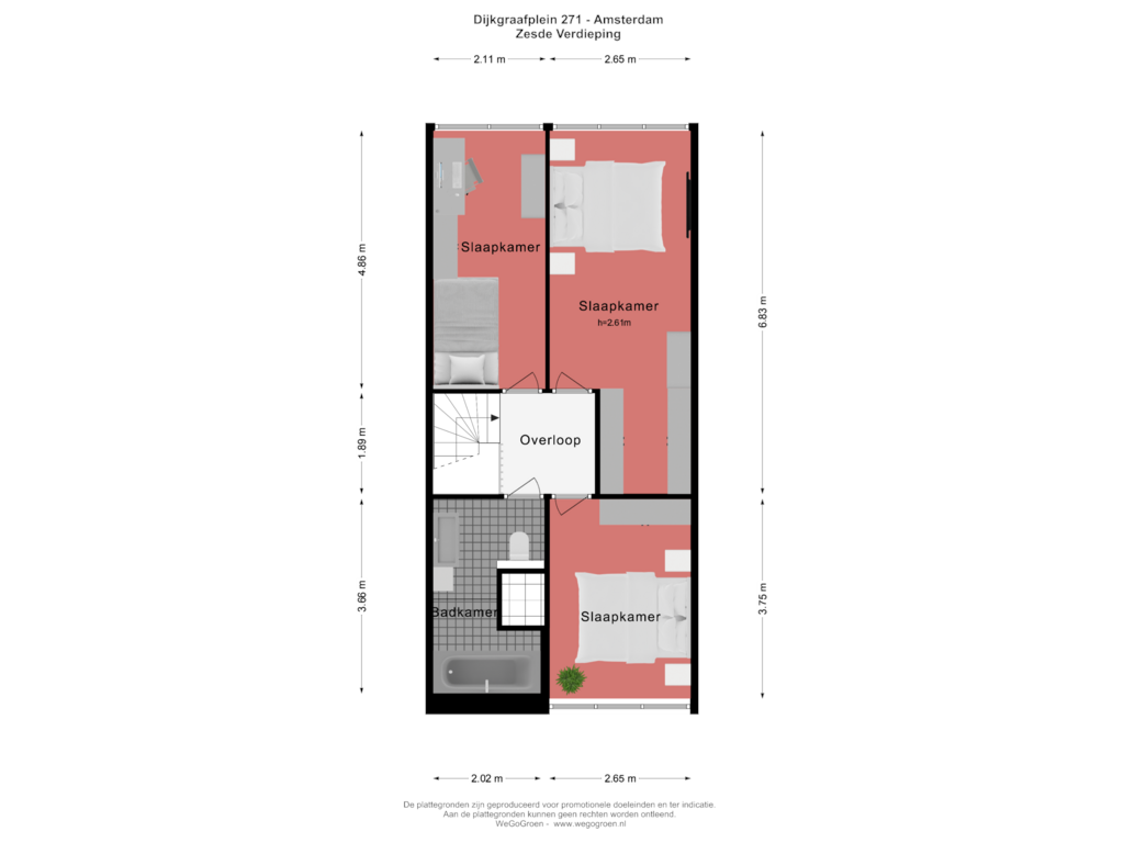 View floorplan of Zesde Verdieping of Dijkgraafplein 271