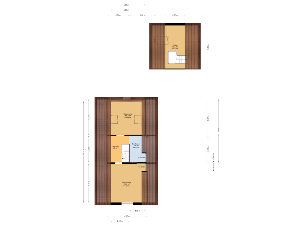 View floorplan of 1e verdieping of Nijlanderstraat 23