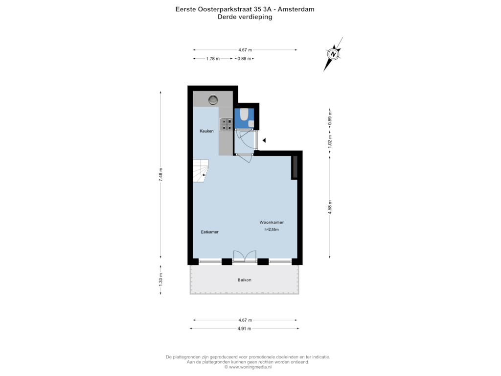 Bekijk plattegrond van 3e_verd van Eerste Oosterparkstraat 35-3A