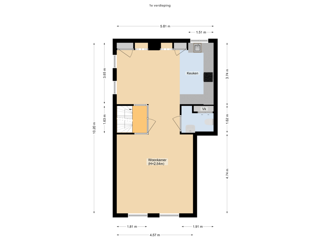 Bekijk plattegrond van 1e verdieping van Springweg 19