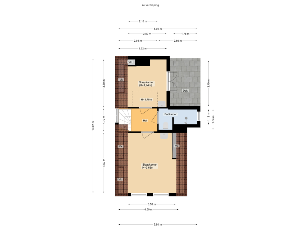 Bekijk plattegrond van 2e verdieping van Springweg 19