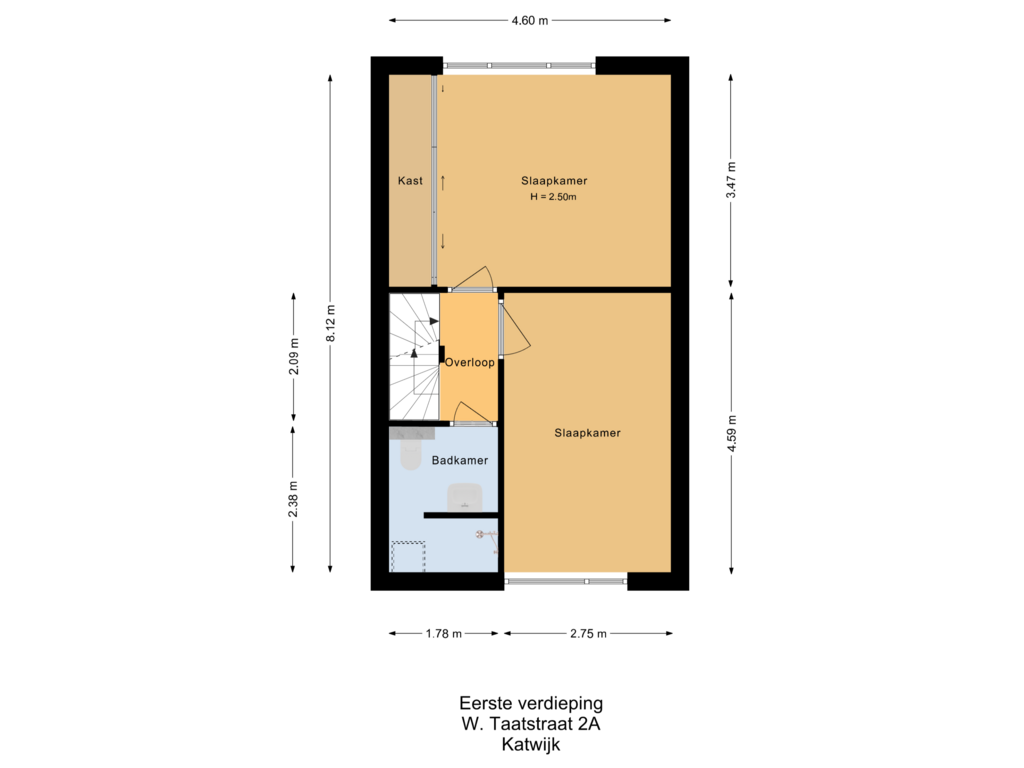 View floorplan of Eerste verdieping of W. Taatstraat 2-A