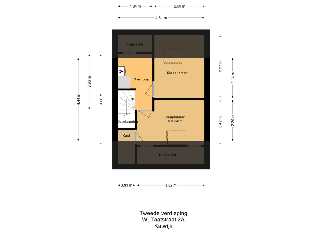 View floorplan of Tweede verdieping of W. Taatstraat 2-A