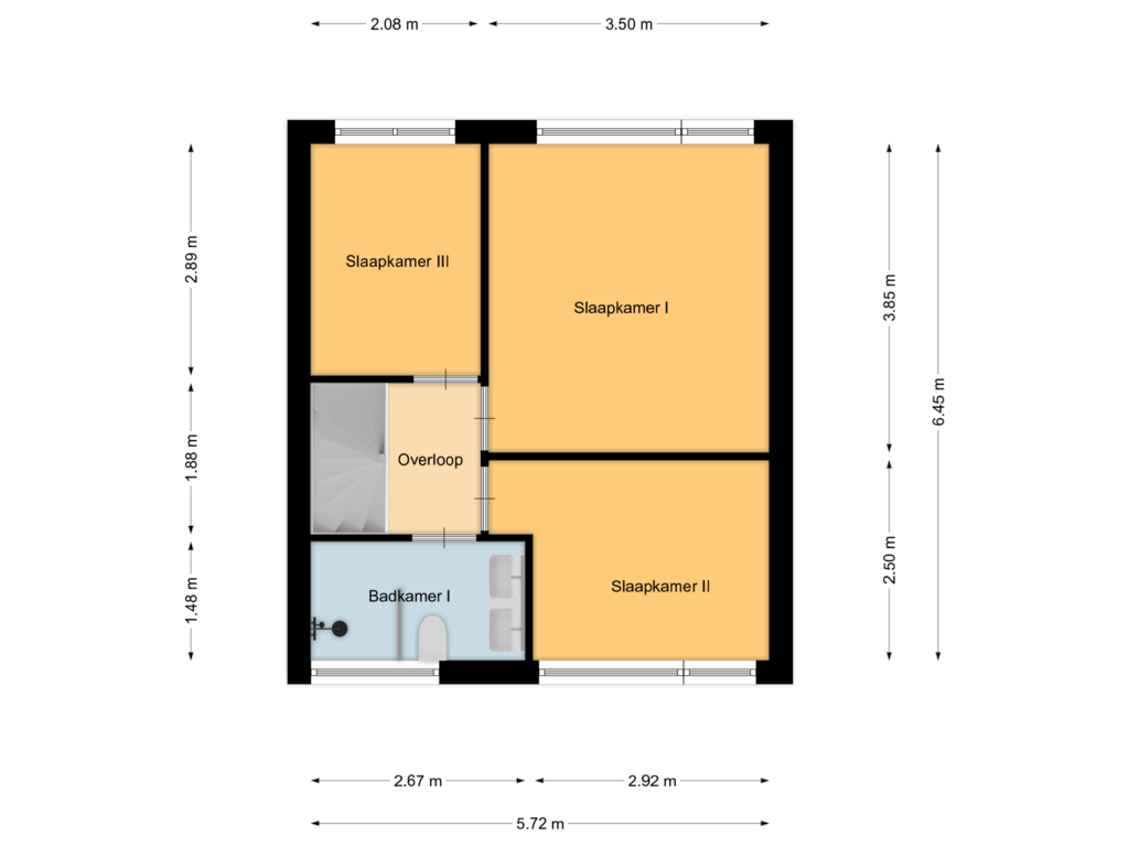 View floorplan of Eerste verdieping of Mauritsstraat 17