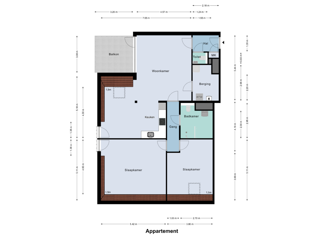 View floorplan of Appartement of Heinsbergerweg 12-C02