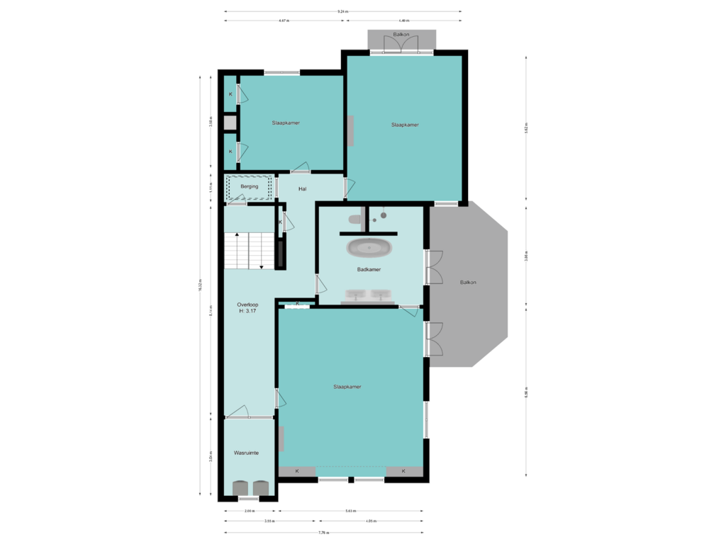 Bekijk plattegrond van Eerste verdieping van Utrechtseweg 61