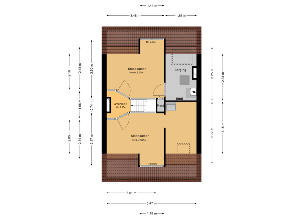 View floorplan of 2e verdieping of Cremerstraat 5