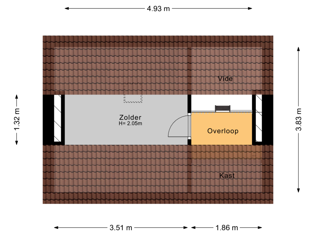 View floorplan of 3e verdieping of Cremerstraat 5