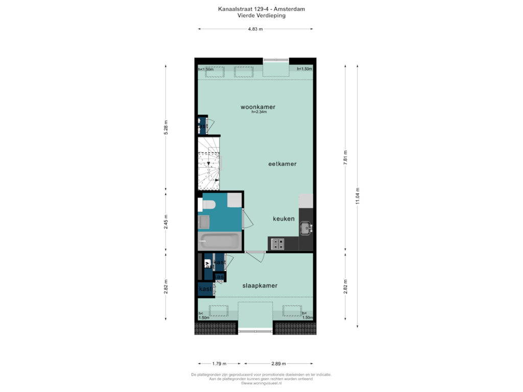 Bekijk plattegrond van VIERDE VERDIEPING van Kanaalstraat 129-4