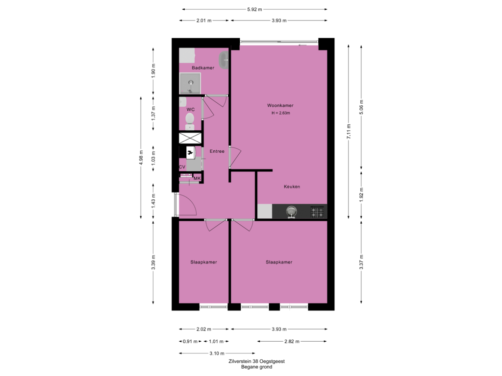 Bekijk plattegrond van Begane grond van Zilverstein 38