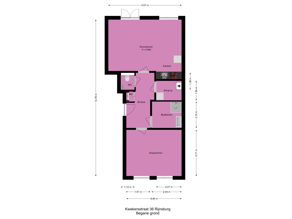 Bekijk plattegrond van Begane grond van Kwekersstraat 36