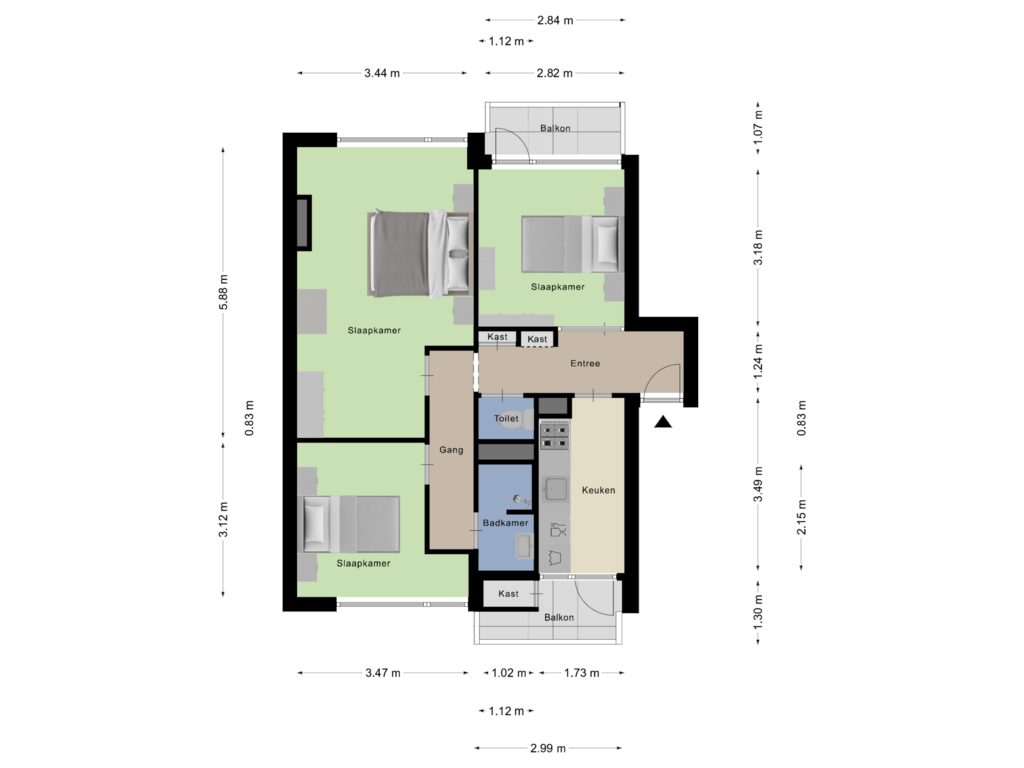 Bekijk plattegrond van Appartement van Burgemeester Crezéestraat 109