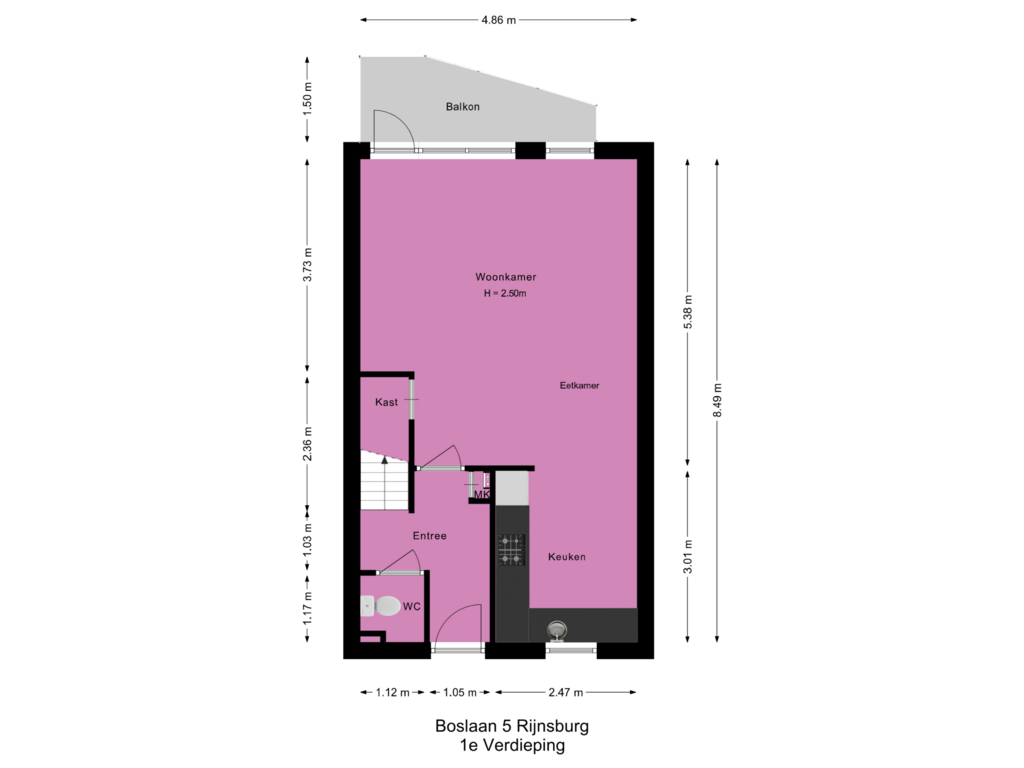 Bekijk plattegrond van 1e Verdieping van Boslaan 5