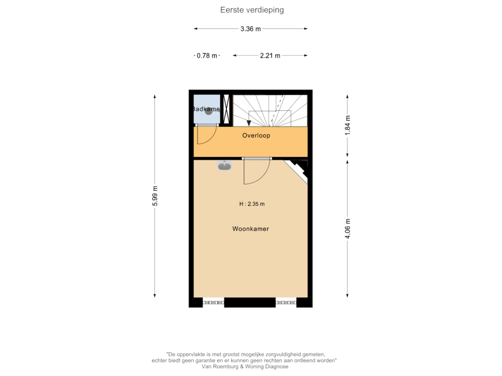 View floorplan of Eerste verdieping of Schippersstraat 4