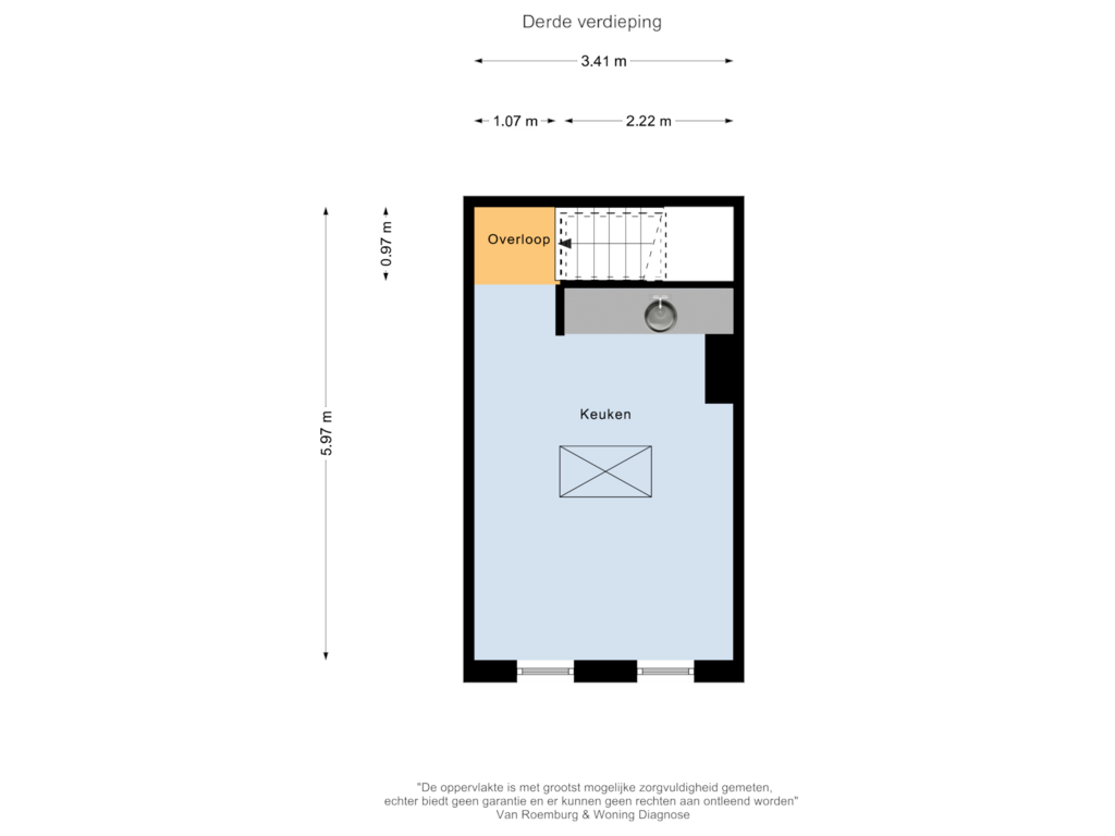 View floorplan of Derde verdieping of Schippersstraat 4