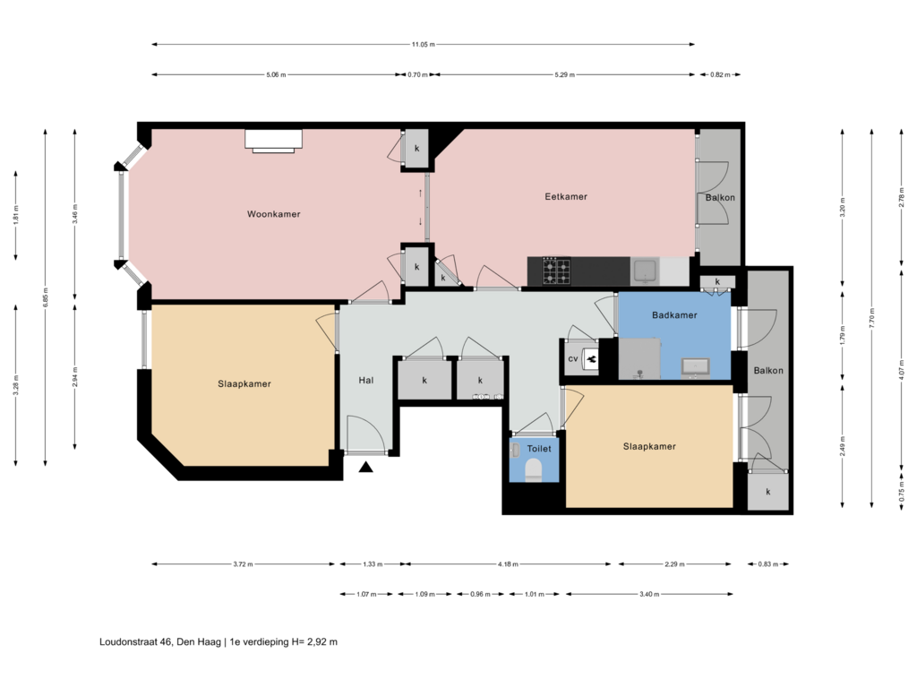 View floorplan of 1e Verdieping of Loudonstraat 46