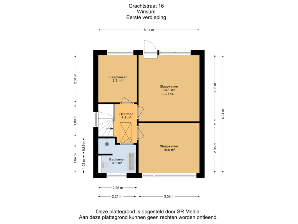 View floorplan of Eerste verdieping of Grachtstraat 16