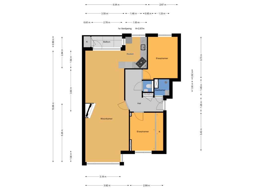 Bekijk plattegrond van 1e Verdieping van Laan van Meerdervoort 1263