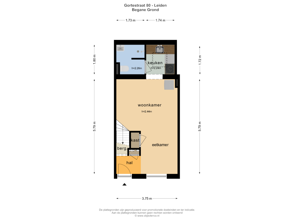 Bekijk plattegrond van BEGANE GROND van Gortestraat 80