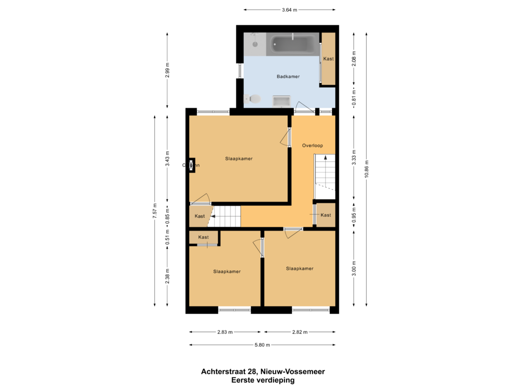 Bekijk plattegrond van Eerste verdieping van Achterstraat 28