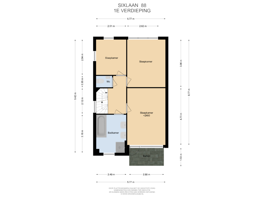 Bekijk plattegrond van 1E Verdieping van Sixlaan 88