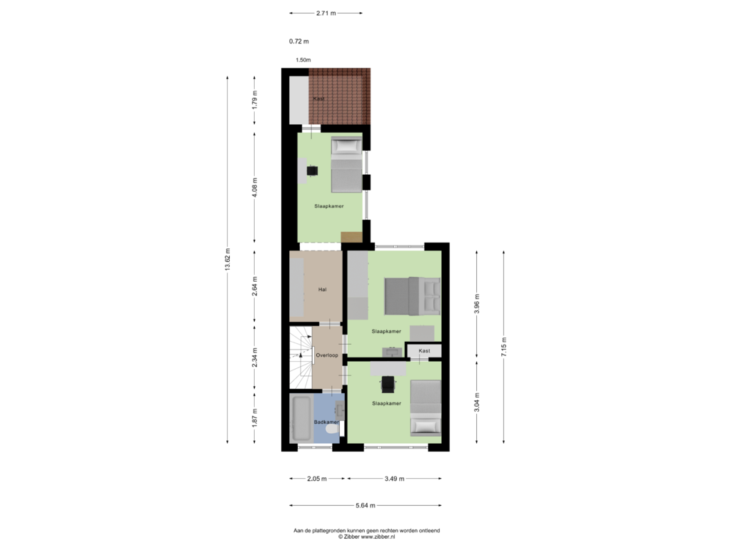 View floorplan of Eerste verdieping of Goudbergstraat 48