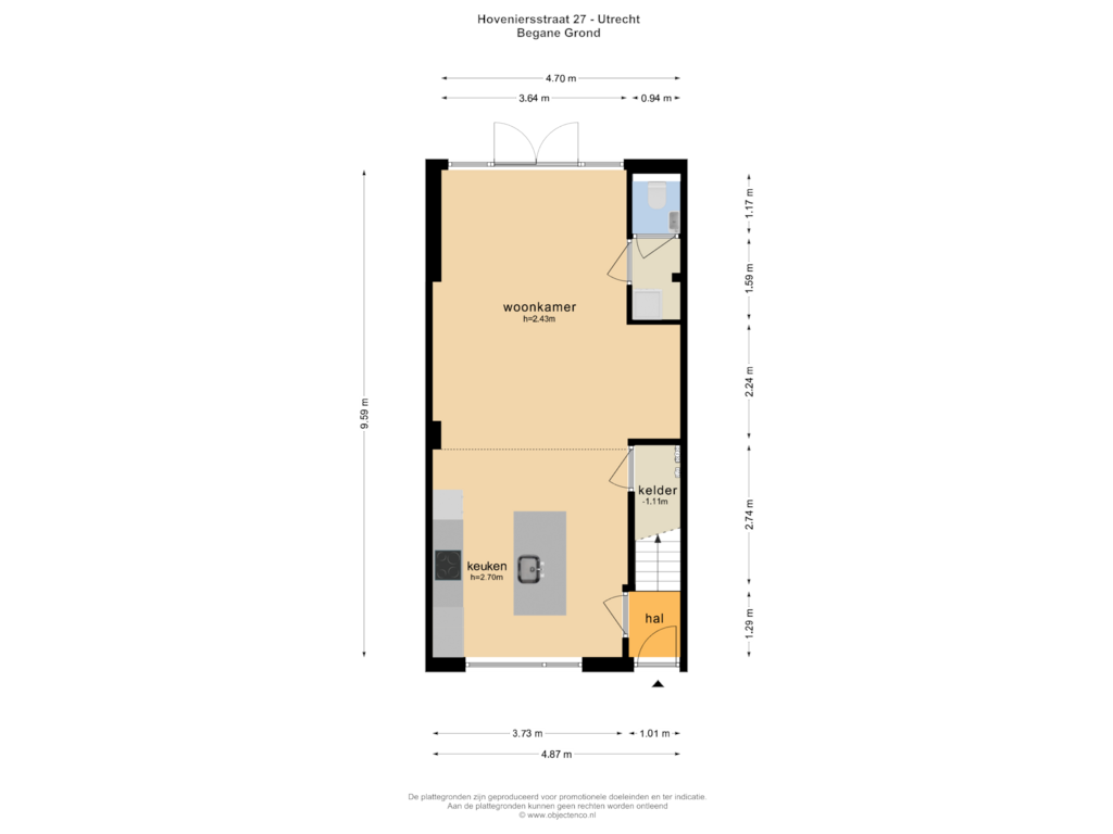 Bekijk plattegrond van BEGANE GROND van Hoveniersstraat 27