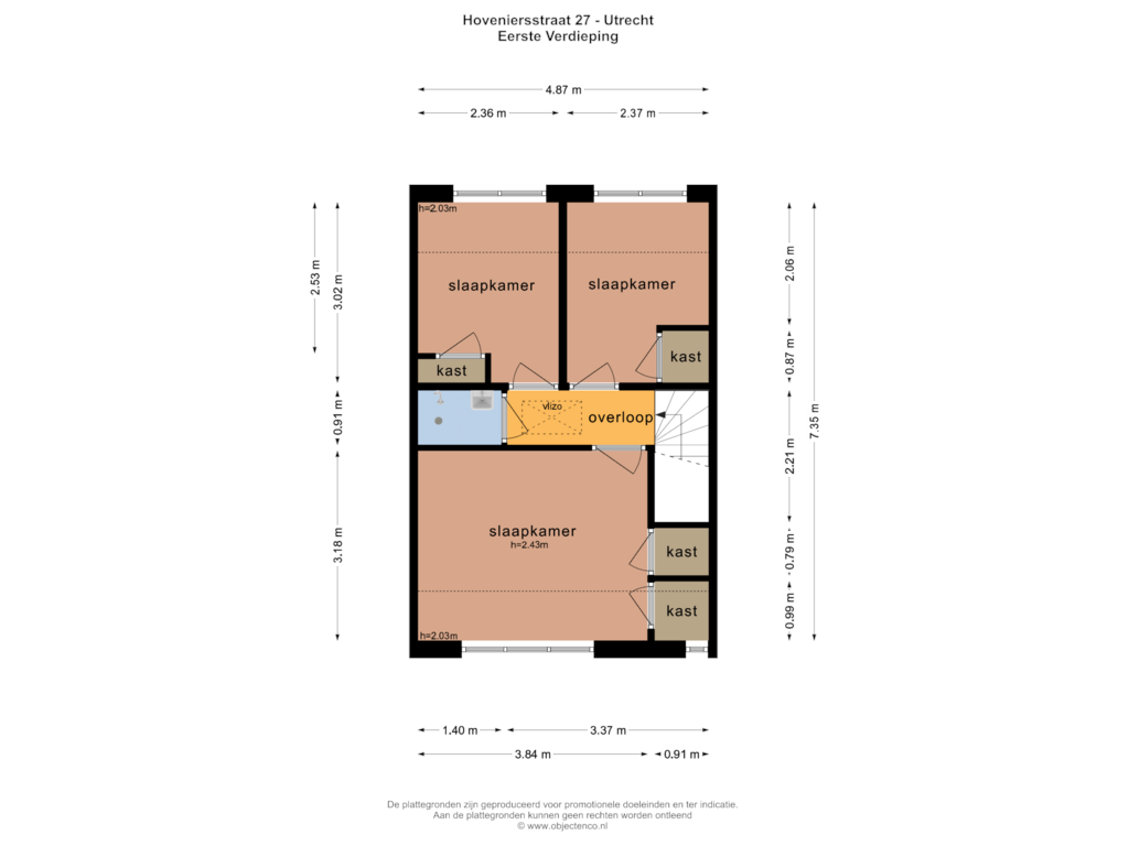 Bekijk plattegrond van EERSTE VERDIEPING van Hoveniersstraat 27