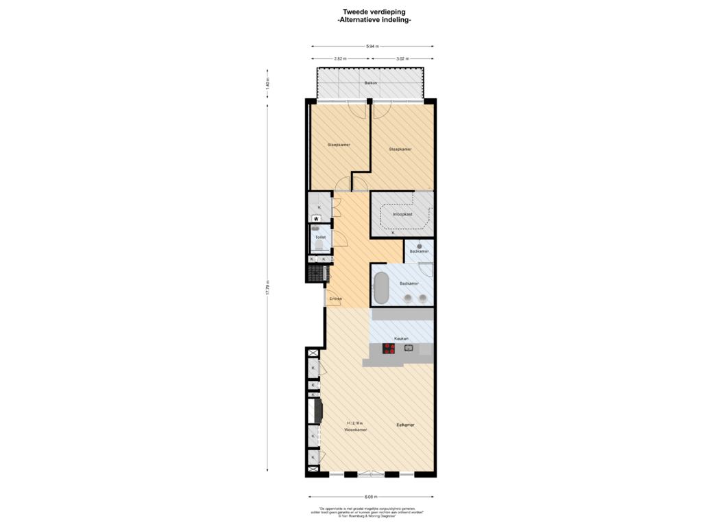 Bekijk plattegrond van Tweede verdieping OPTIE van Brouwersgracht 268-C