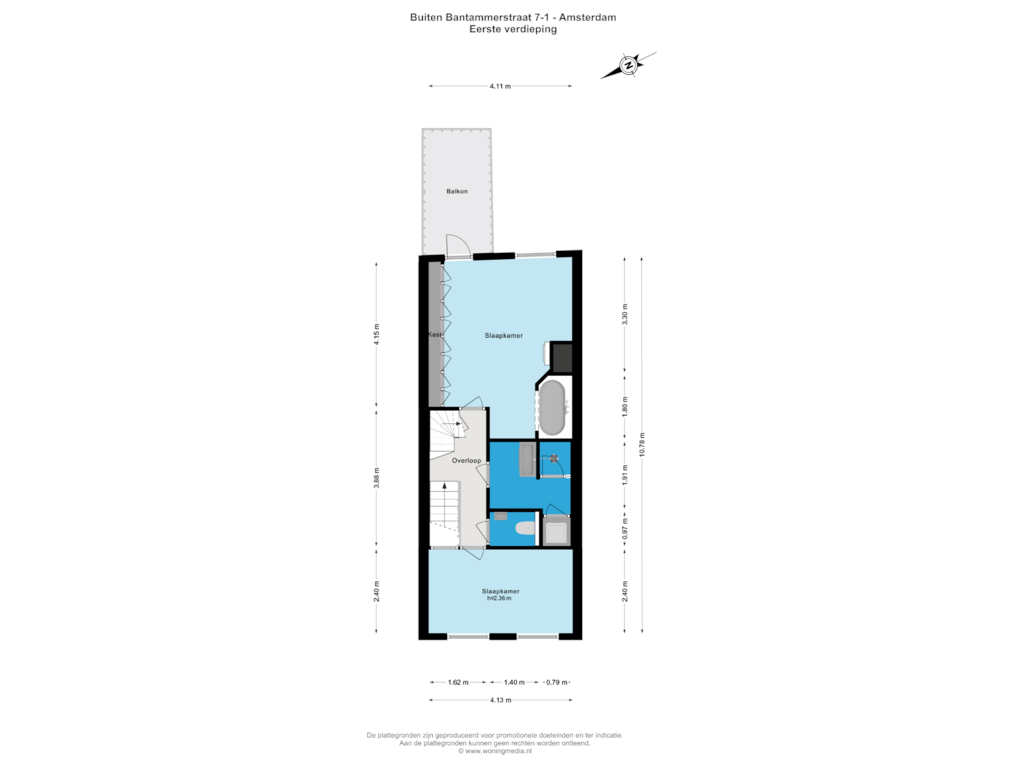 View floorplan of Eerste verdieping of Buiten Bantammerstraat 7-1