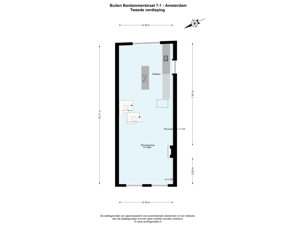 View floorplan of Tweede verdieping of Buiten Bantammerstraat 7-1