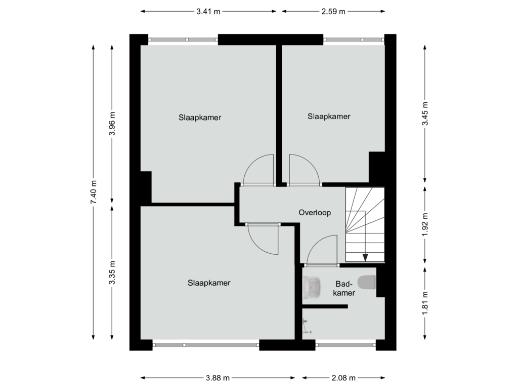 View floorplan of Eerste verdieping of Kerktiend 16