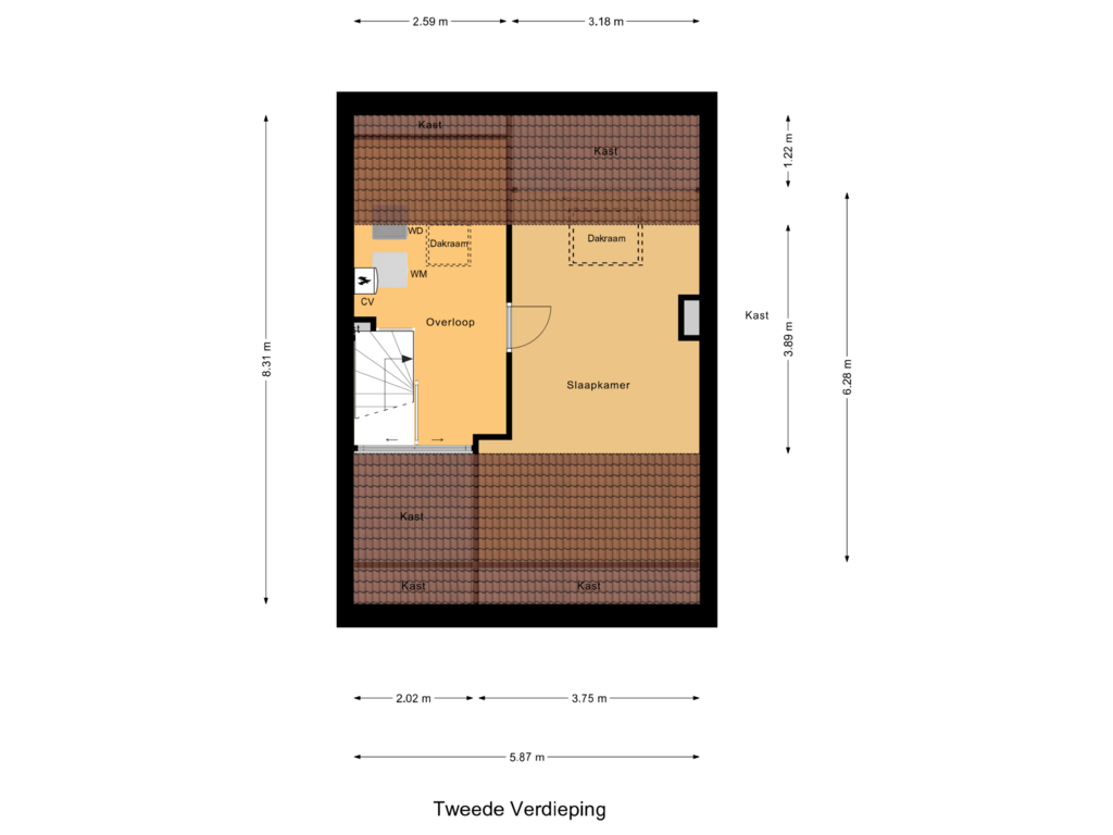 Bekijk plattegrond van Tweede Verdieping van Bosbergstraat 60