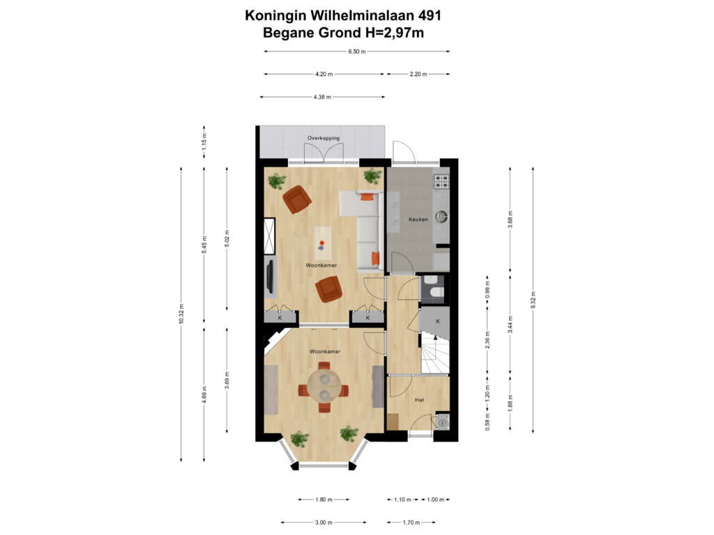 Bekijk plattegrond van Begane Grond van Koningin Wilhelminalaan 491