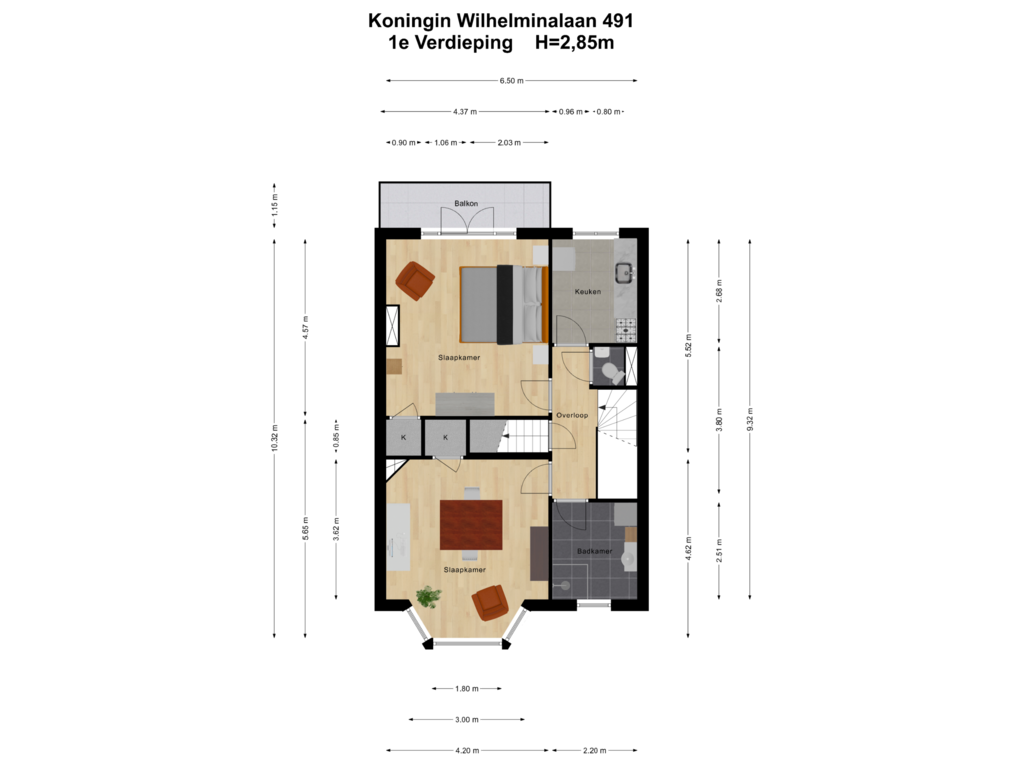 Bekijk plattegrond van 1e Verdieping van Koningin Wilhelminalaan 491