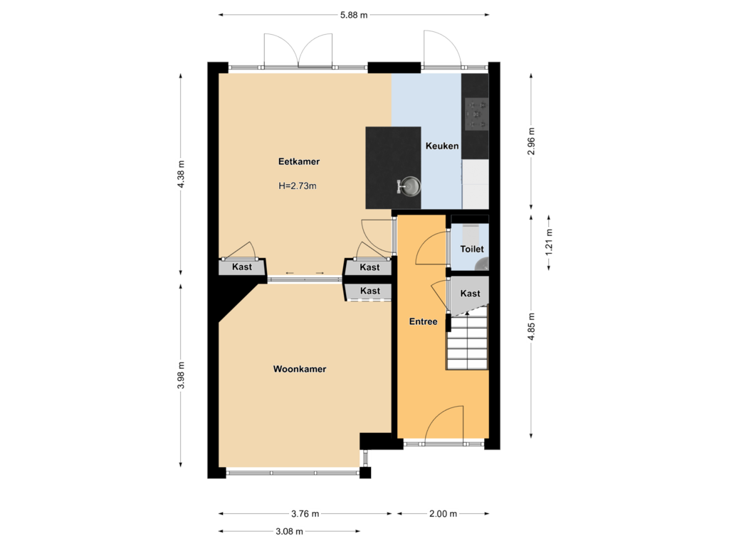 Bekijk plattegrond van Begane grond van Cartesiusstraat 5