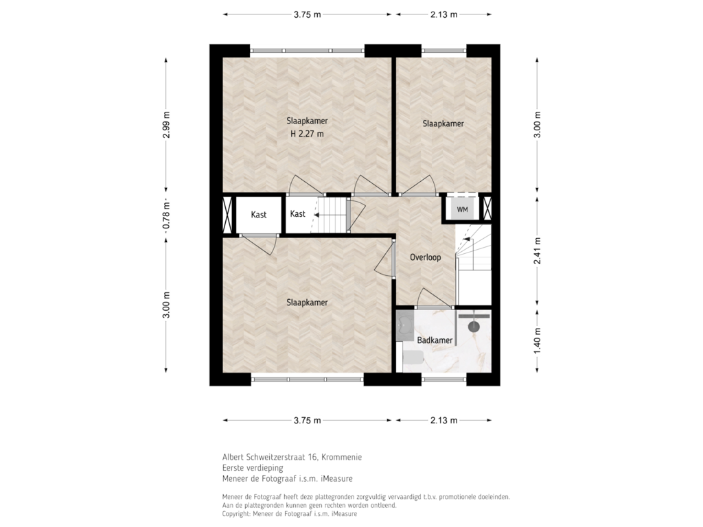 View floorplan of 1e verdieping of Albert Schweitzerstraat 16