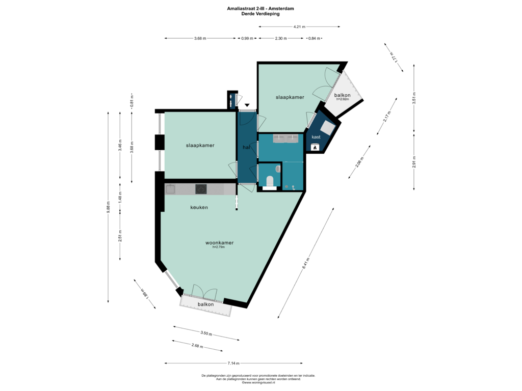 View floorplan of Derde Verdieping of Amaliastraat 2-3