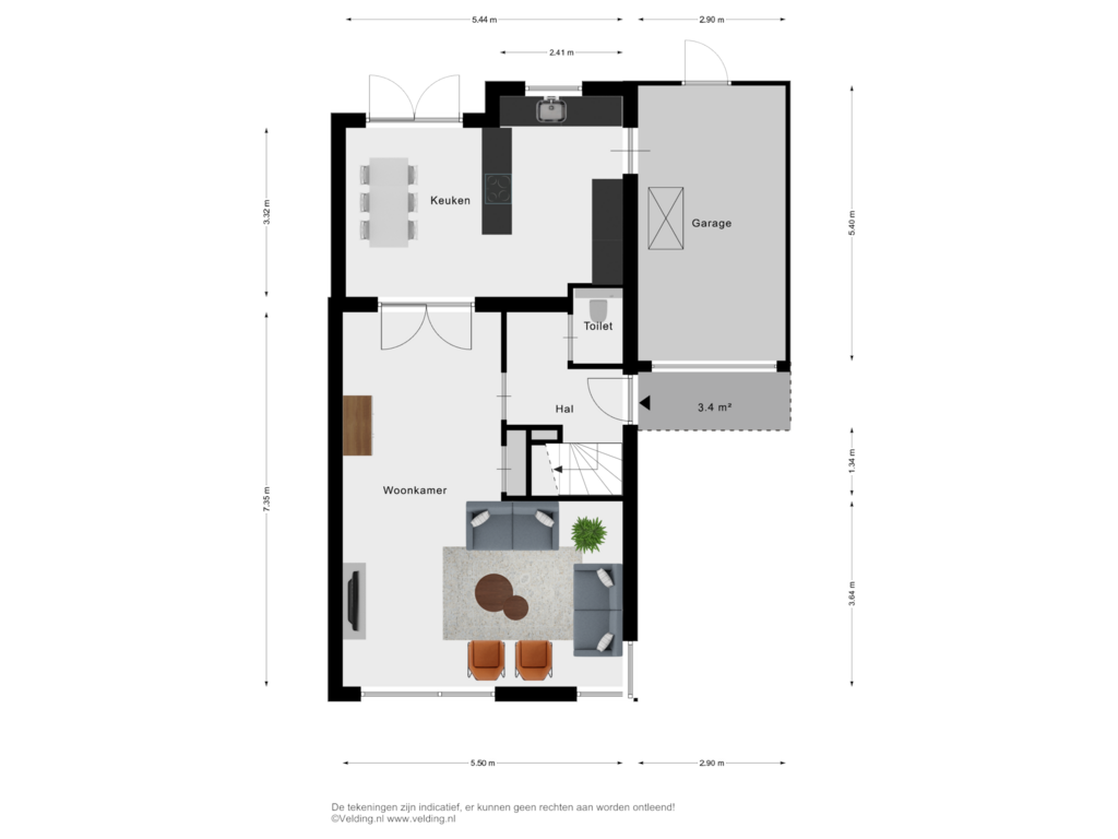 View floorplan of Woonlaag 1 of de Bloeven 28