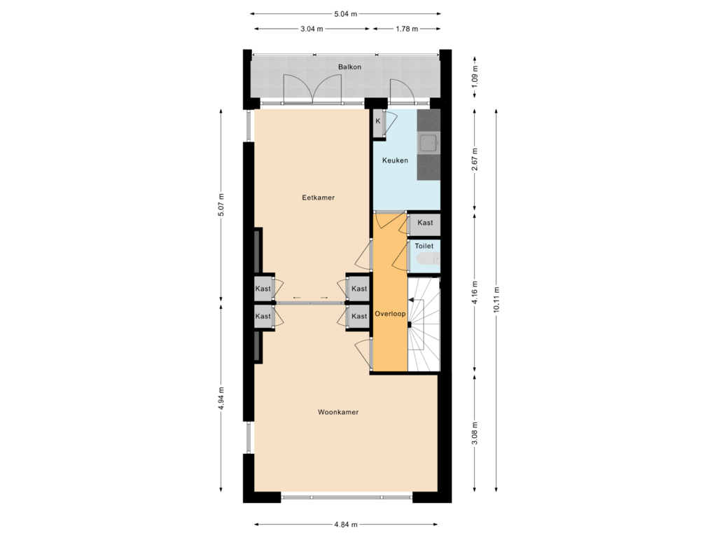 View floorplan of Eerste woonlaag of Zwaluwstraat 2-B